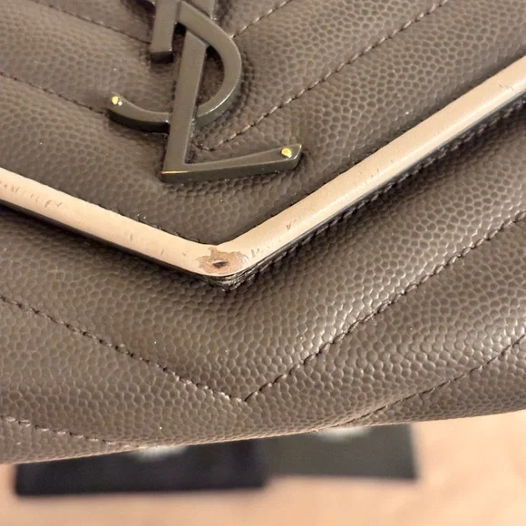 Saint Laurent YSL Cassandre Chevron Quilted Grey Leather Long Wallet W/ COA - Picture 4 of 15